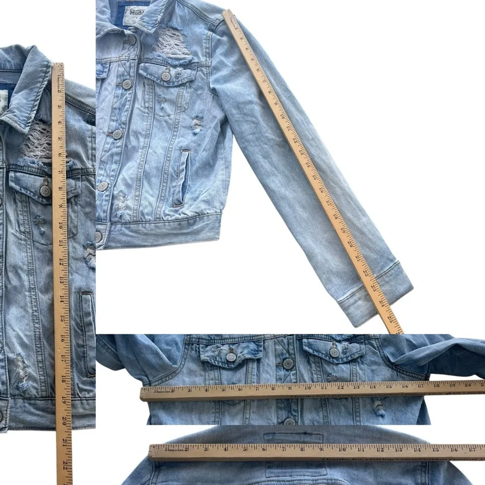 Mudd Women's Sz Small Light Wash Blue Denim Distressed Button Jean Jacket 210111